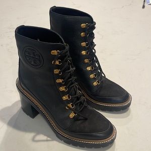 Tory Burch black leather heeled boots